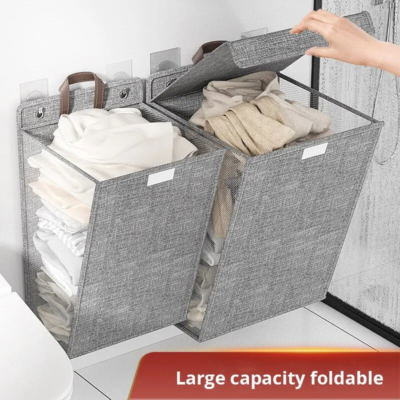 1pc Foldable Adhesive Laundry Basket Hamper